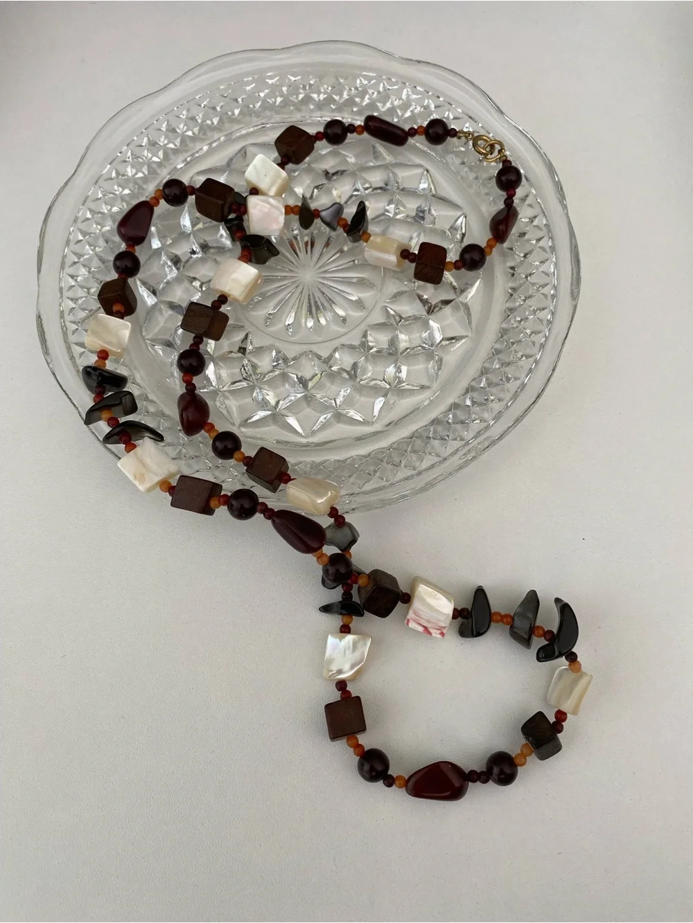 Handcrafted Brown and Cream Beaded Necklace